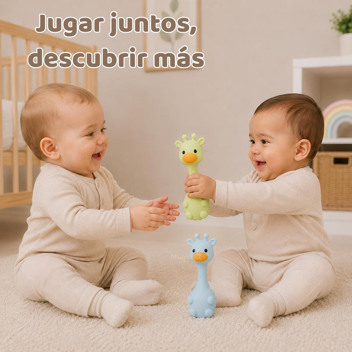 MuyPe Rassel Giraffe und Beissring für Babys (Giraffe Blau), Giraffe Blau