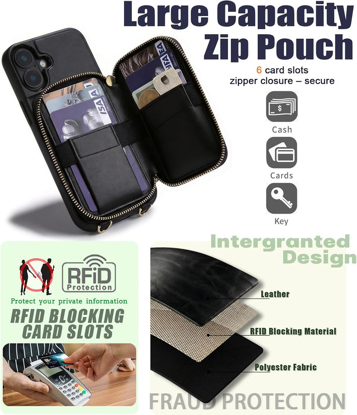 GOODVISH Handykette für iPhone 17 Hülle mit Band, Handytasche mit Kartenfach und Portemonnaie, Handy
