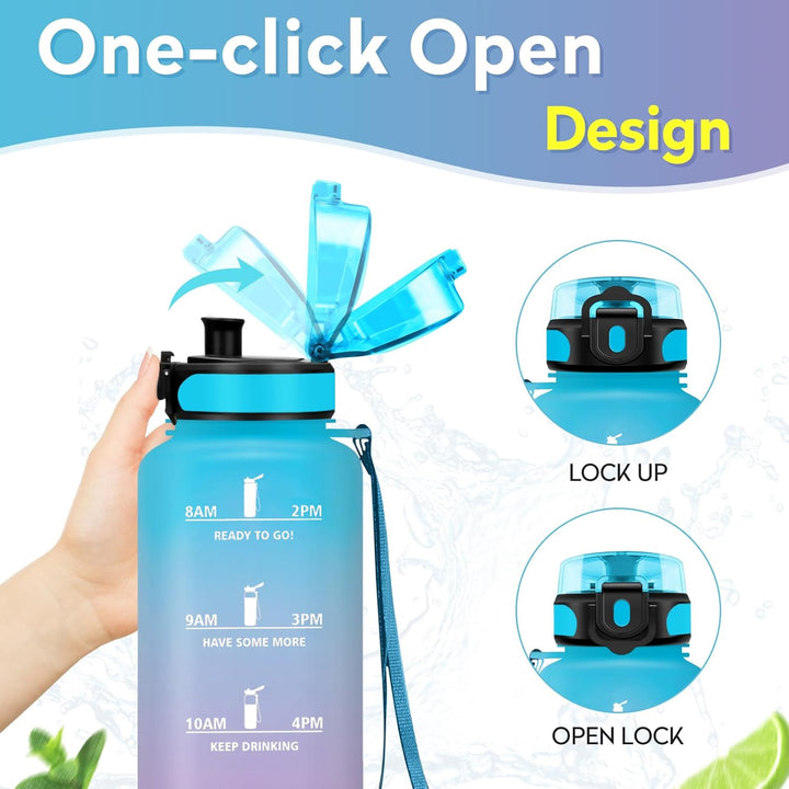 KollyKolla Trinkflasche Kohlensäure Geeignet, 500ml/1L/1.5L, Sport Trinkflasche mit Zeitmarkierung,
