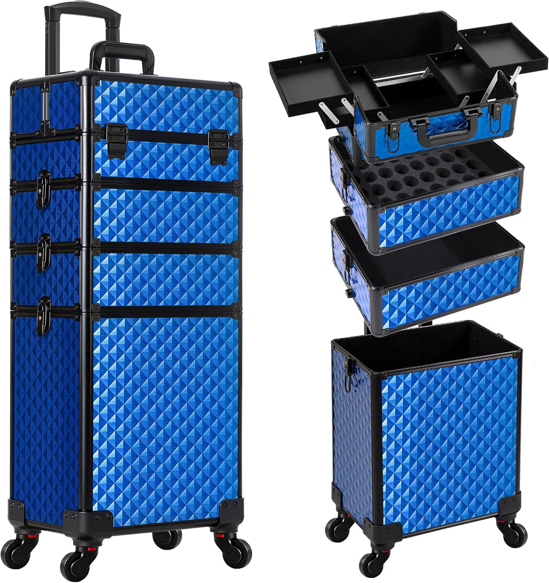 Arous 4-in-1 Professioneller Make-up-Zugkoffer, multifunktionaler Kosmetikwagen mit 360° drehbaren R