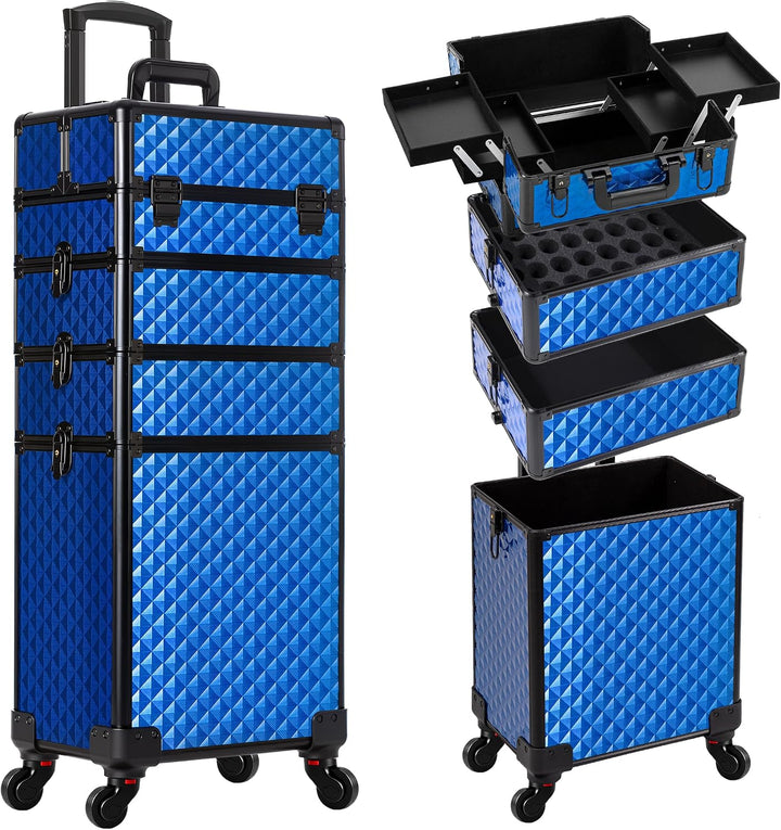 Arous 4-in-1 Professioneller Make-up-Zugkoffer, multifunktionaler Kosmetikwagen mit 360° drehbaren R