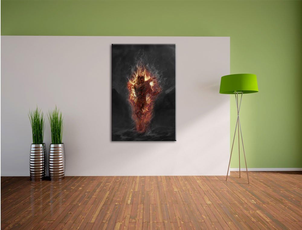 Pixxprint Verdunkelter Dämon des Feuers / 100x70cm Leinwandbild bespannt auf Holzrahmen/Wandbild Kun