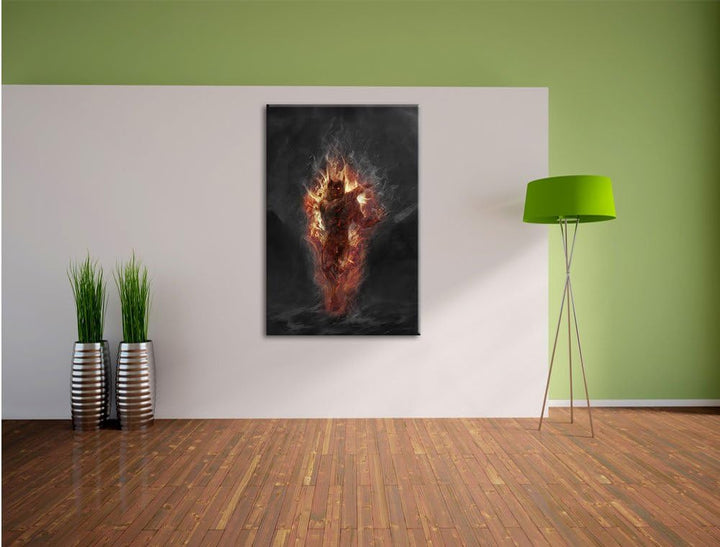 Pixxprint Verdunkelter Dämon des Feuers / 100x70cm Leinwandbild bespannt auf Holzrahmen/Wandbild Kun