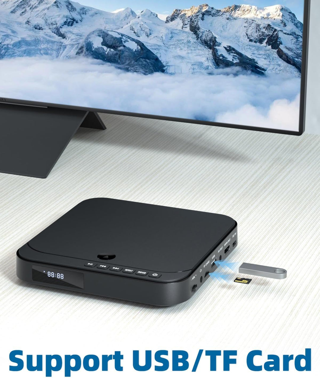 DVD Player Für Fernseher, Mini DVD Player HDMI 1080P, Allen Regionen, Anti-Shock, unterstützt USB/TF