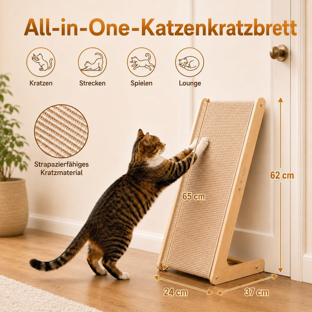 Kratzbrett Katze, 65 cm Hohe L-förmiger Dual-Use Sisal Kratzpadsfür Katzen, Kratzsäule aus Massivhol