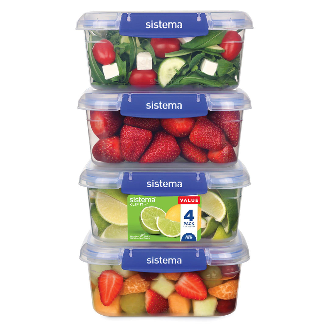 Sistema KLIP IT PLUS Frischhaltedosen-Set | 1 L | 4 luftdichte Behälter | Auslaufsicherer Verschluss