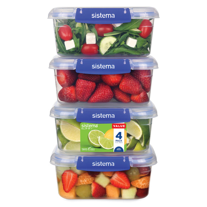 Sistema KLIP IT PLUS Frischhaltedosen-Set | 1 L | 4 luftdichte Behälter | Auslaufsicherer Verschluss