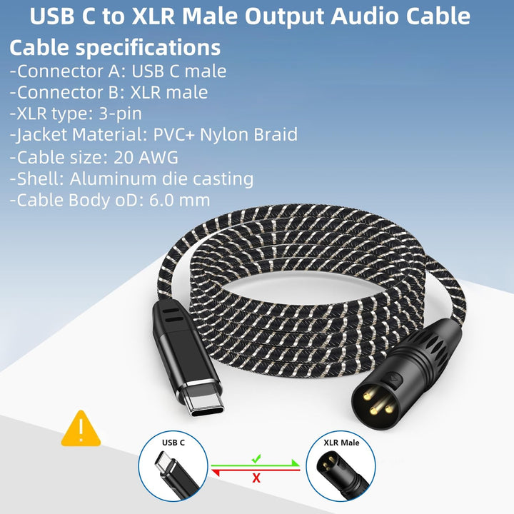 USB C auf XLR Audiokabel,2M Type C auf XLR Male Output Stereo Kabel,für Verstärker, Lautsprecher, Mi