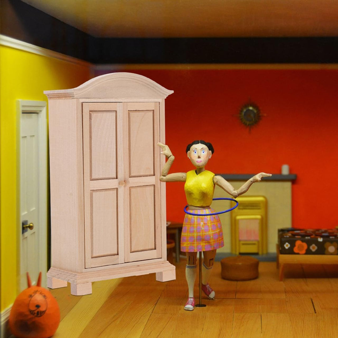 HEMOTON Miniatur Holzkleiderschrank Modell Puppenhaus Miniatur Kleiderschrank Handgefertigtes Miniat