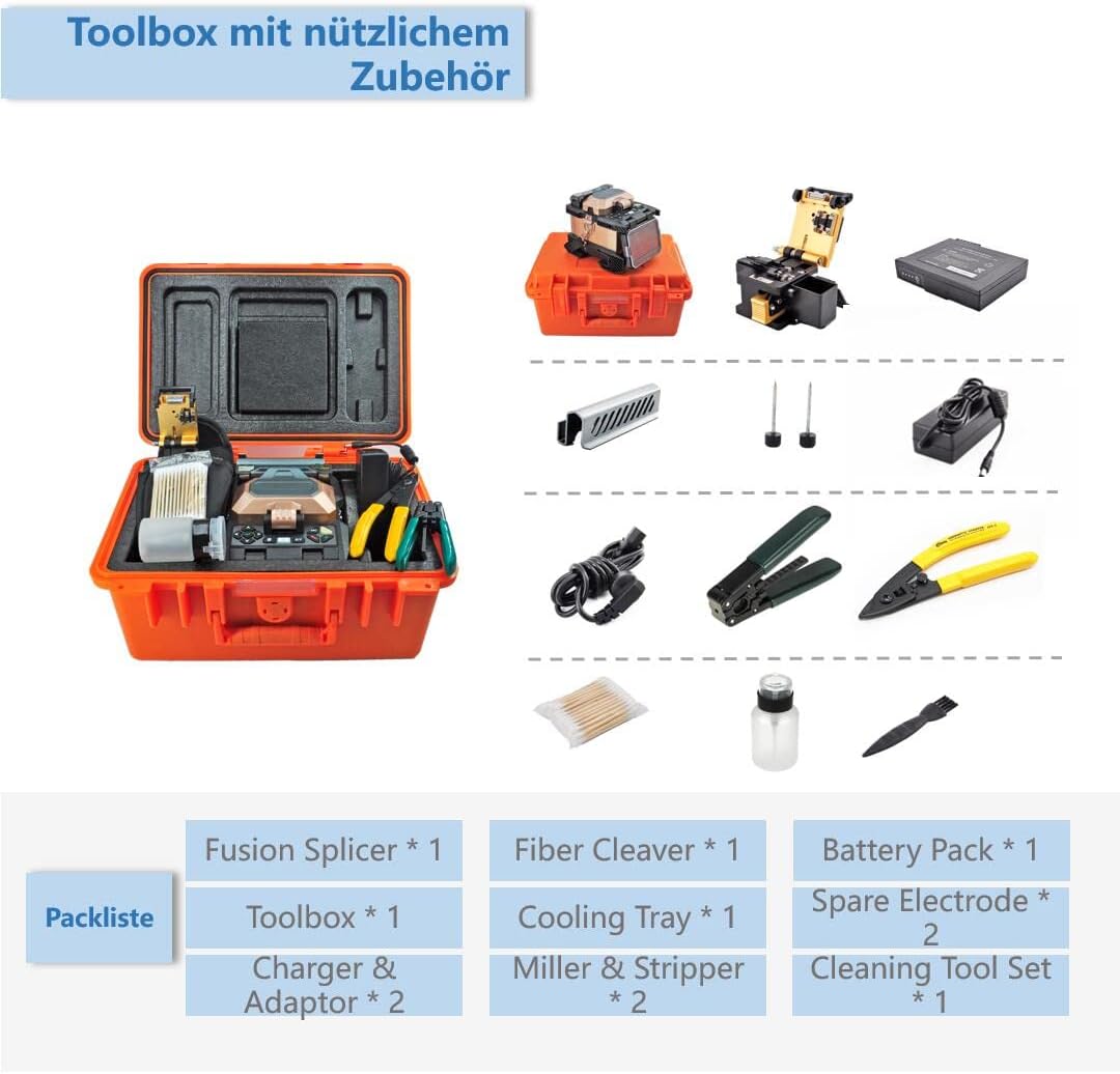 QIIRUN Glasfaser Spleissgerät Fusion Splicer, LWL Spleissgerät mit 4,3-Zoll-Touchscreen, Glasfaser-S