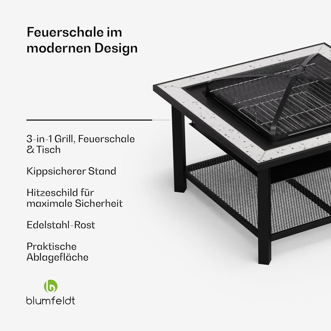 Blumfeldt Merano Avanzato Feuerschale - 3-in-1 Feuerschale Mit Grillrost & Tisch, Robuster Stahlrahm