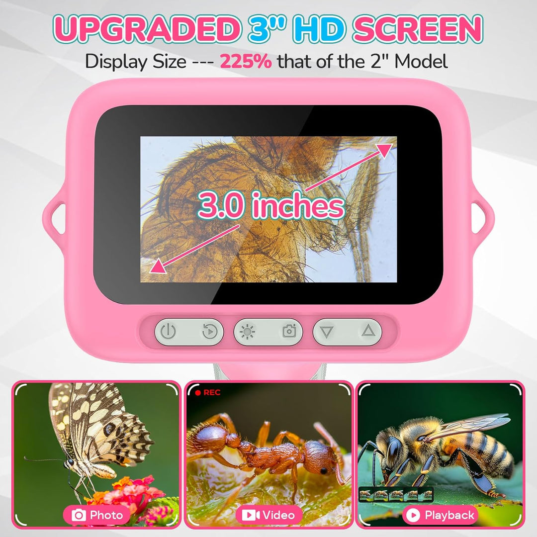 Digitales Mikroskop für Kinder, 7,6 cm (3 Zoll), 1000 x wiederaufladbar, Mini-Taschenlupe, tragbare