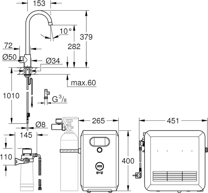 Grohe BLUE Professional C-Auslauf Kit mit Bluetooth und WiFi, Supersteel 31302DC2 supersteel C-Ausla
