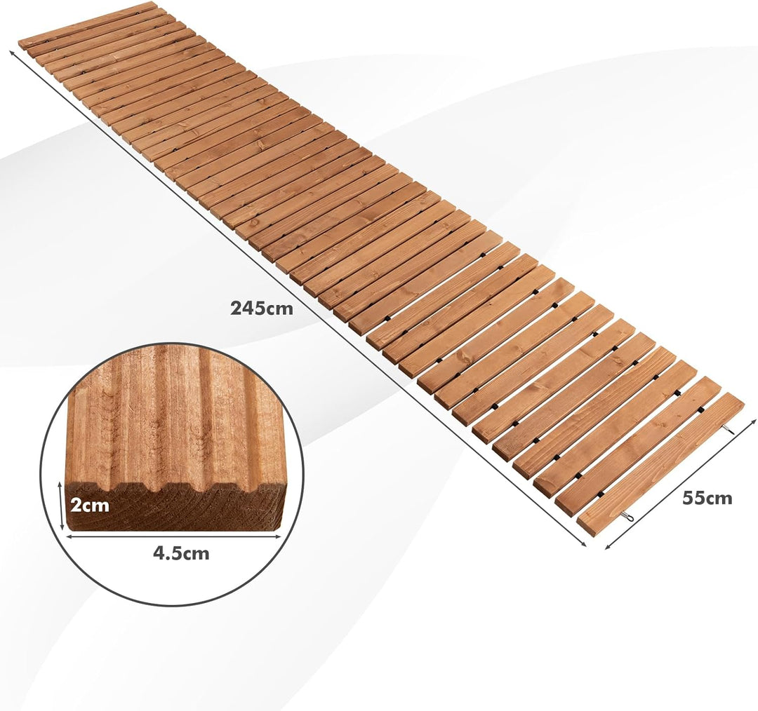 SOARS Rollweg, Gartenweg aus Tannenholz mit Tragegriff & Metalldraht, Gartentritt, Gehweg, Holztritt