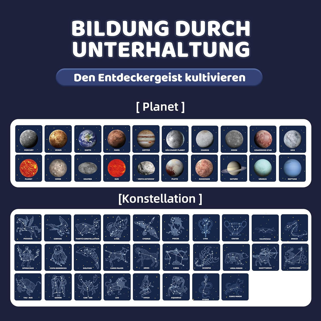 Astronomisches Spielzelt für Kinder, Weltraum-Entdeckungszelt mit Sternbildern und Planeten, Indoor/