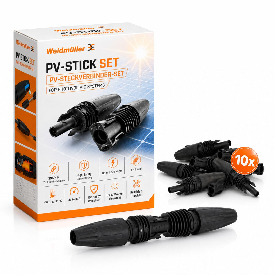 10 Stück Weidmüller 1422030000 PV-Stick PV Steckverbinder I Photovoltaik-Steckverbinderset 1.500 V D