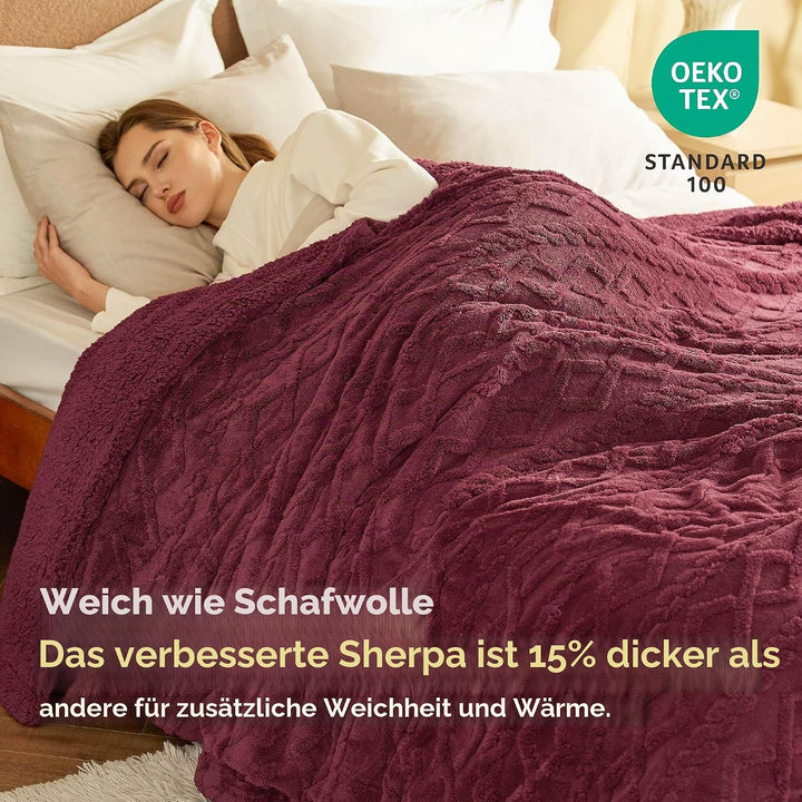 BEDSURE Kuscheldecke rot 220x240 Decke Sofa - Weihnachtsdecke Wohndecke Strickdecke Grosse, Sofadeck