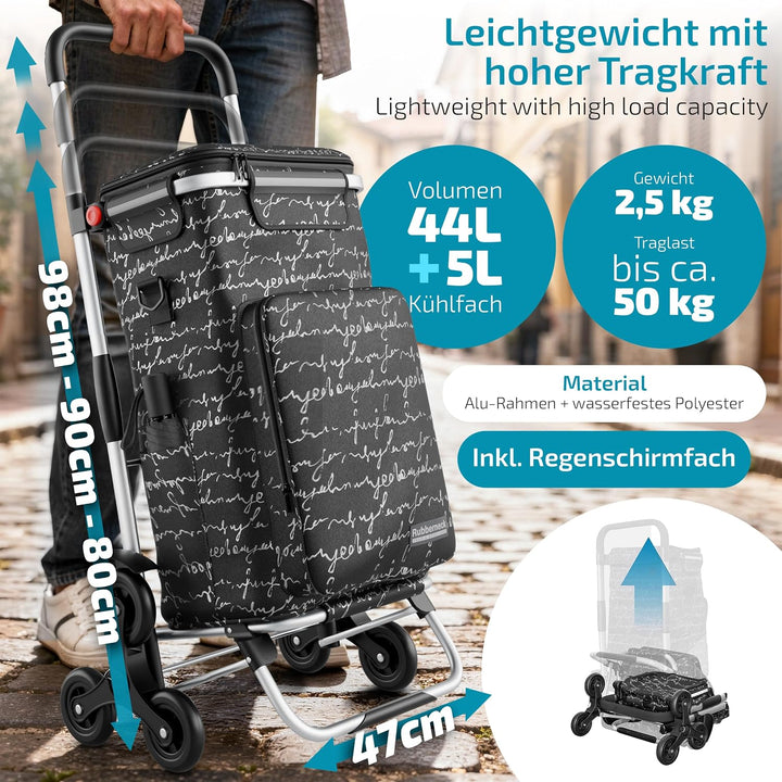 Rubberneck Einkaufstrolley - Klappbarer Einkaufswagen - Kühlfach - Höhenverstellbarer Griff -, Schwa