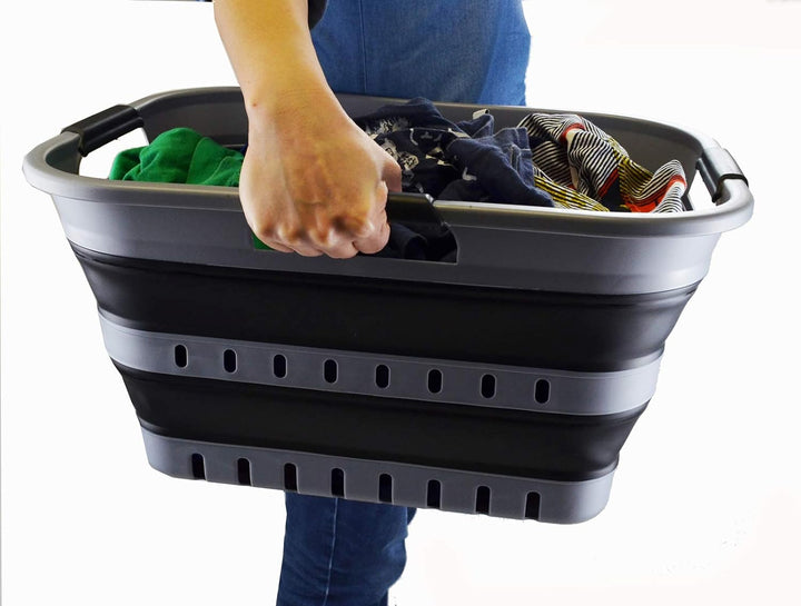 SAMMART 2er-Set - 30L zusammenklappbarer Kunststoff-Wäschekorb - Faltbarer Pop-Up-Aufbewahrungsbehäl