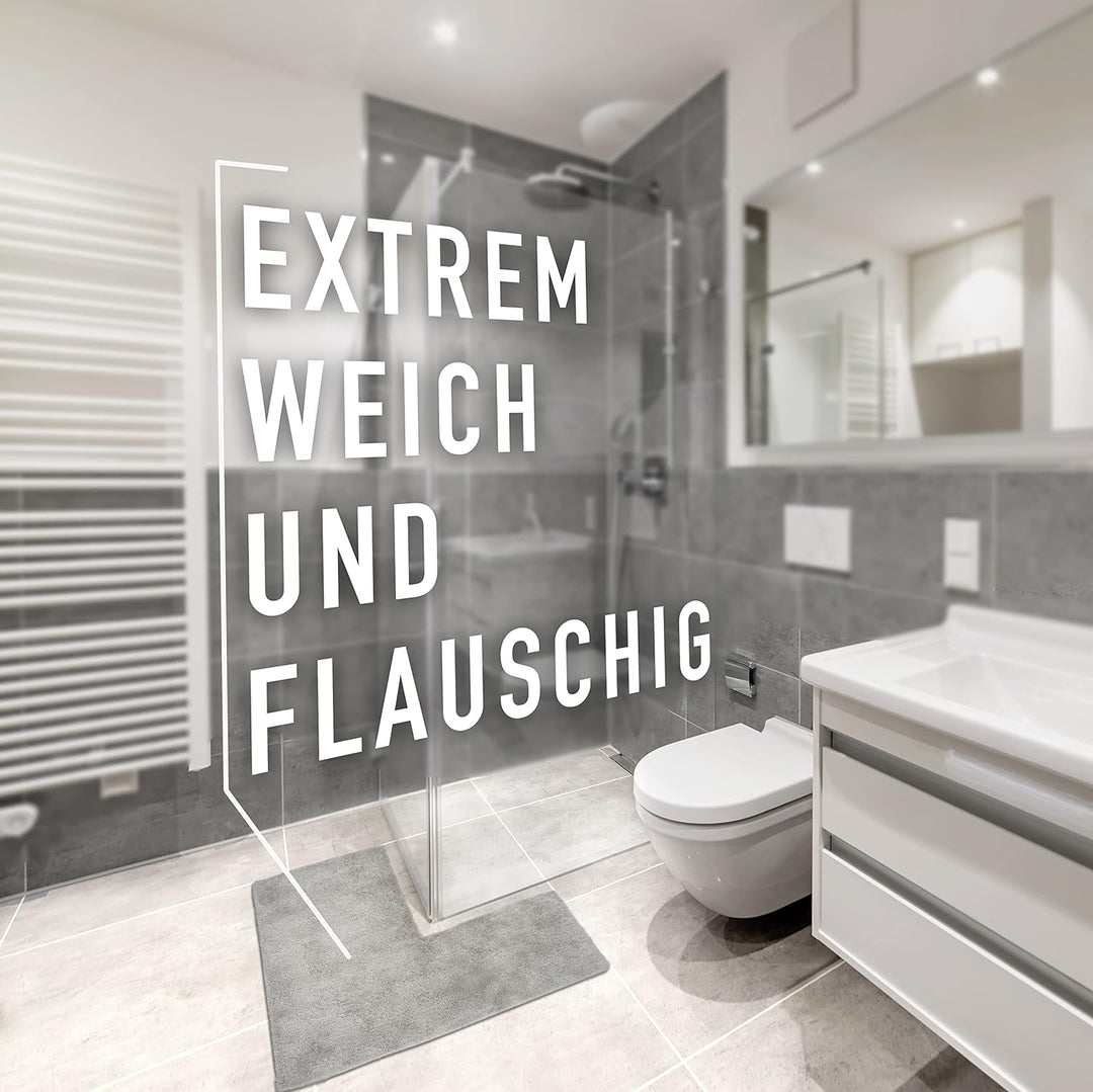 Badeliga® Eck Duschmatte Hellgrau, idealer Duschvorleger für eckige Duschkabinen. Extrem flauschig,