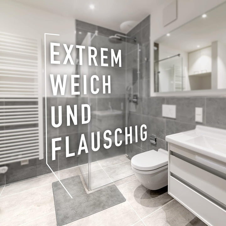 Badeliga® Eck Duschmatte Hellgrau, idealer Duschvorleger für eckige Duschkabinen. Extrem flauschig,
