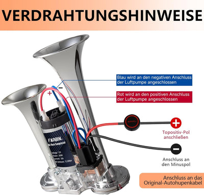 12V LKW Hupe Luft Horn, Super Laut Doppelrohr Lufthorn Elektrische Auto Air Horn-Kit für Alle Fahrze