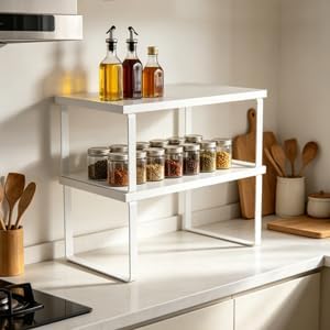 Gewürzregal 4er Set, Küchenregal Arbeitsplatte Weiss, Rechteckig Schrankregal Thekenregal Holz Regal