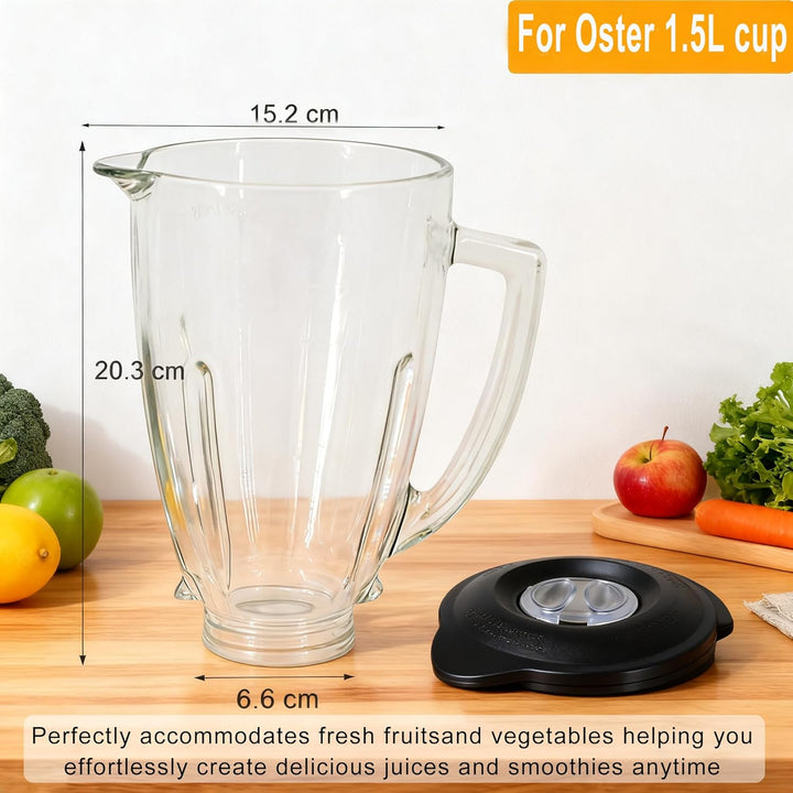 Ersatz Kompatibel mit Oster und Osterizer Standmixer, Runder Glaskrug 6 Tassen 1,5L mit Deckel Kompa