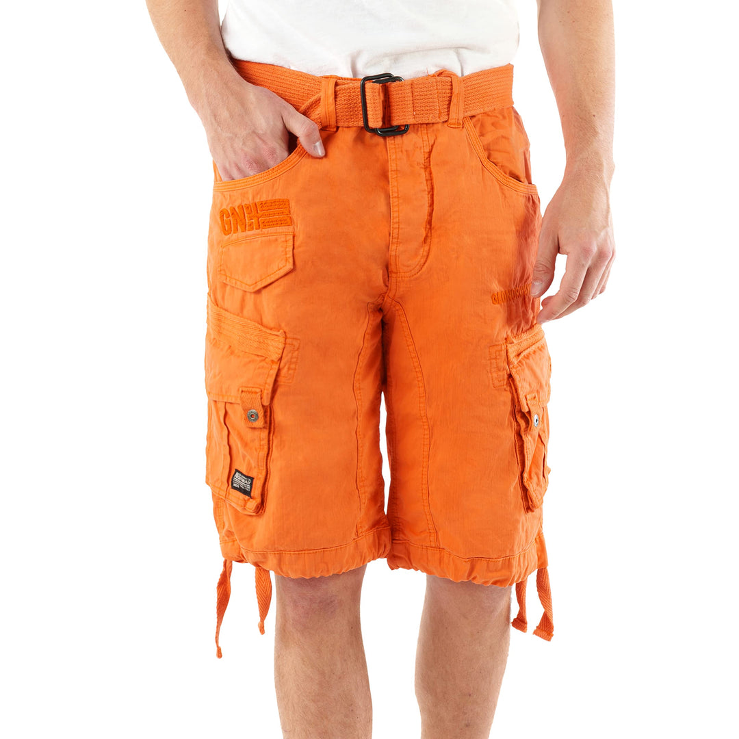 Geographical Norway Herren Shorts Pratique Perle Kurze Hose Männer mit Gürtel Bestickt Cargoshorts L