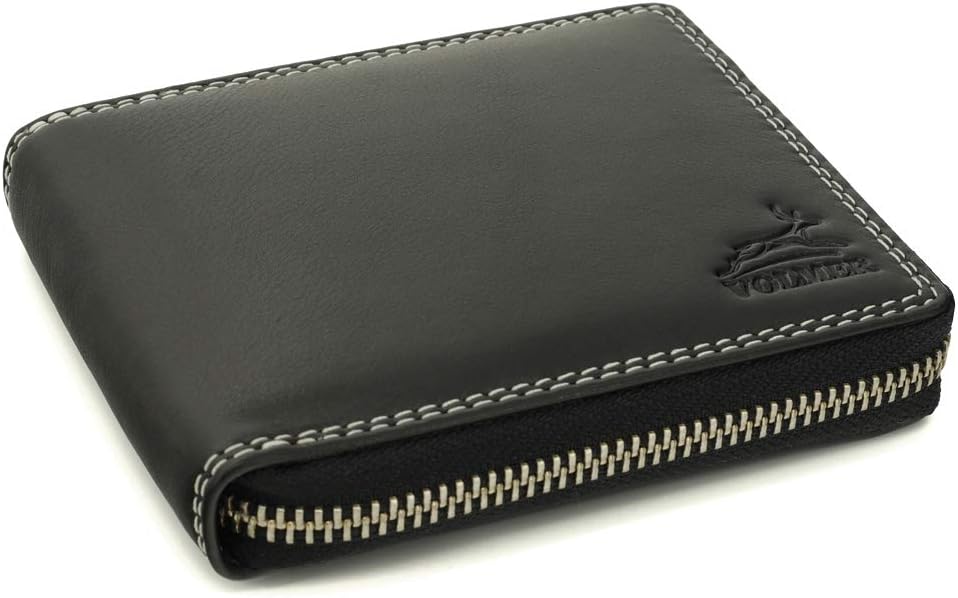 Fa.Volmer ® Herren Leder Geldbörse mit umlaufenden Reissverschluss - echtes Rindsleder - RFID-Schutz
