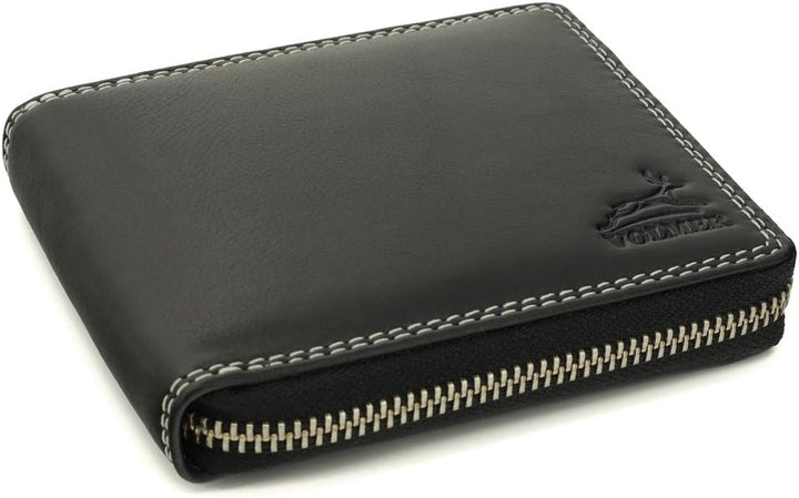 Fa.Volmer ® Herren Leder Geldbörse mit umlaufenden Reissverschluss - echtes Rindsleder - RFID-Schutz