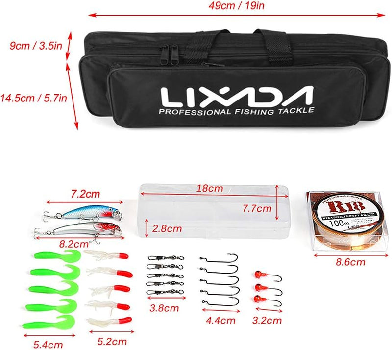 Lixada Telescopic Fishing Rod and Spool Combo Kit with 100 m Fishing Line Bait Hook Jig Head Fishing