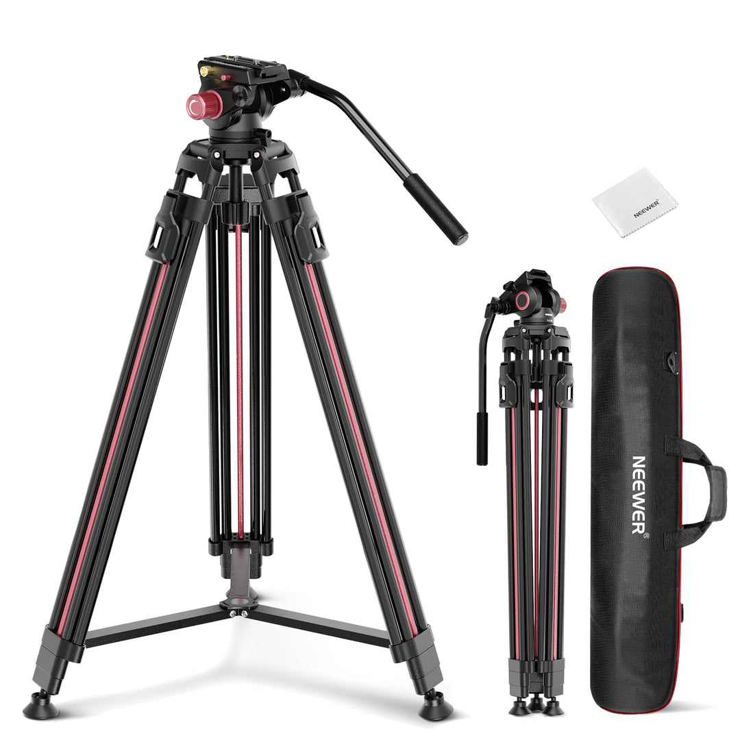 NEEWER LL38 79"/2m Video Kamerastativ mit Fluidkopf und Reinigungstuch, Robustes Metallstativ mit EI