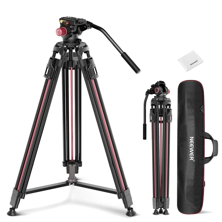NEEWER LL38 79"/2m Video Kamerastativ mit Fluidkopf und Reinigungstuch, Robustes Metallstativ mit EI