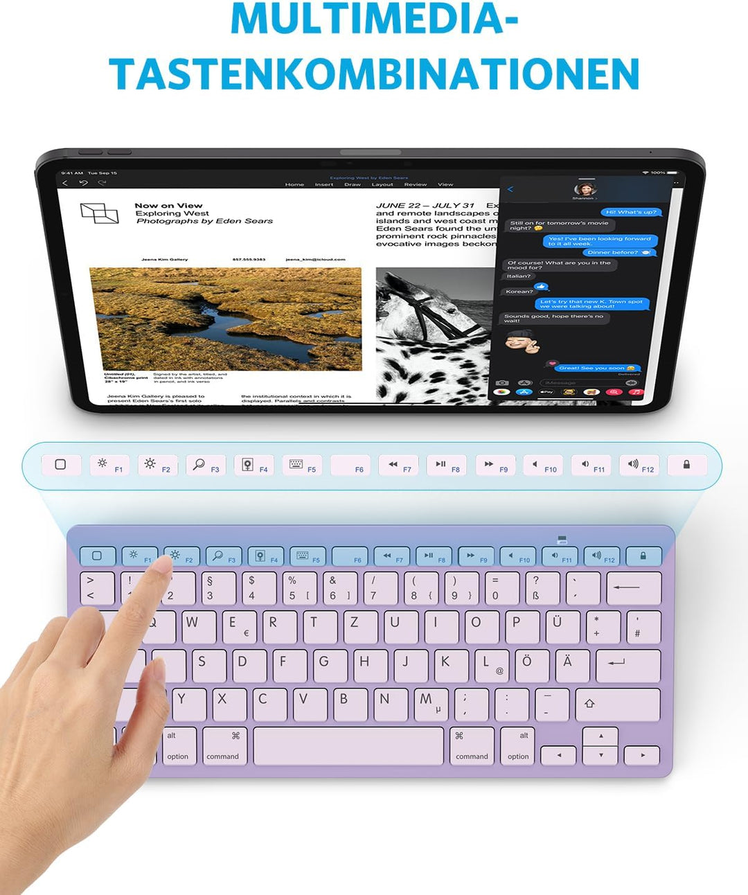 OMOTON deutsche Bluetooth Tastatur für iPad 10.9/10.2/9.7, Air 6/5/4/3, Pro 13/12.9/11/10.5 und iPho