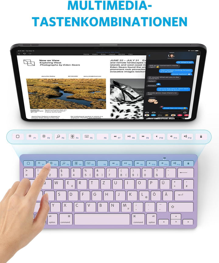 OMOTON deutsche Bluetooth Tastatur für iPad 10.9/10.2/9.7, Air 6/5/4/3, Pro 13/12.9/11/10.5 und iPho
