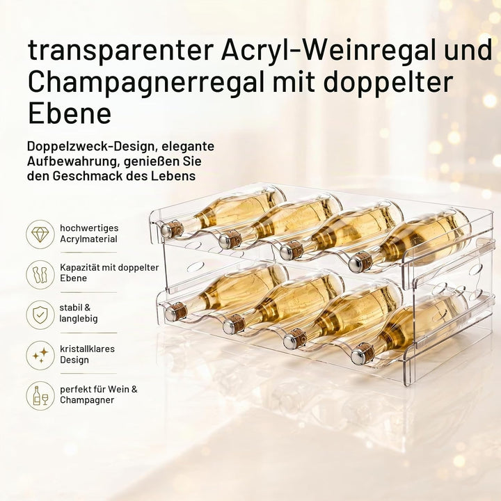 2 Etagen Flaschenregal Kühlschrank, Stapelbarer Weinregal Flaschenhalter für 8 Flaschen, 38x20cm Kun