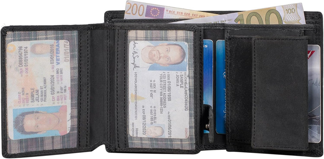 Herren Geldbörse aus Echt-Leder - Geldbeutel mit RFID-Schutz - Grosses Portemonnaie für Herren - Vin