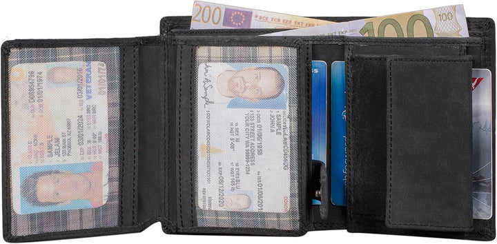 Herren Geldbörse aus Echt-Leder - Geldbeutel mit RFID-Schutz - Grosses Portemonnaie für Herren - Vin