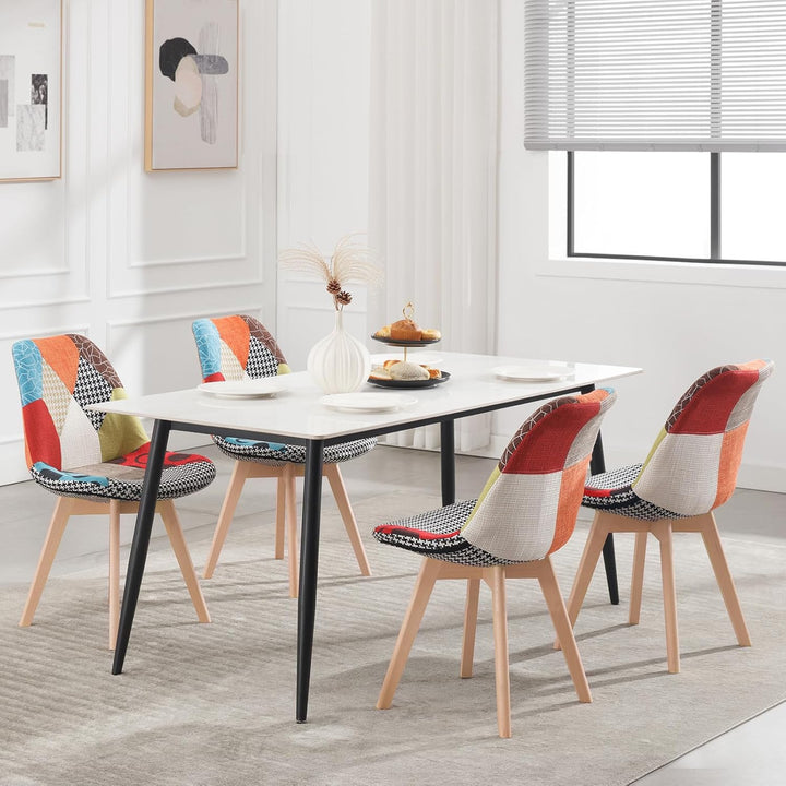 WOLTU Esszimmerstühle 2er Set, Küchenstühle mit Patchwork Design, Massivholz Beinen, Leinen, bis 150