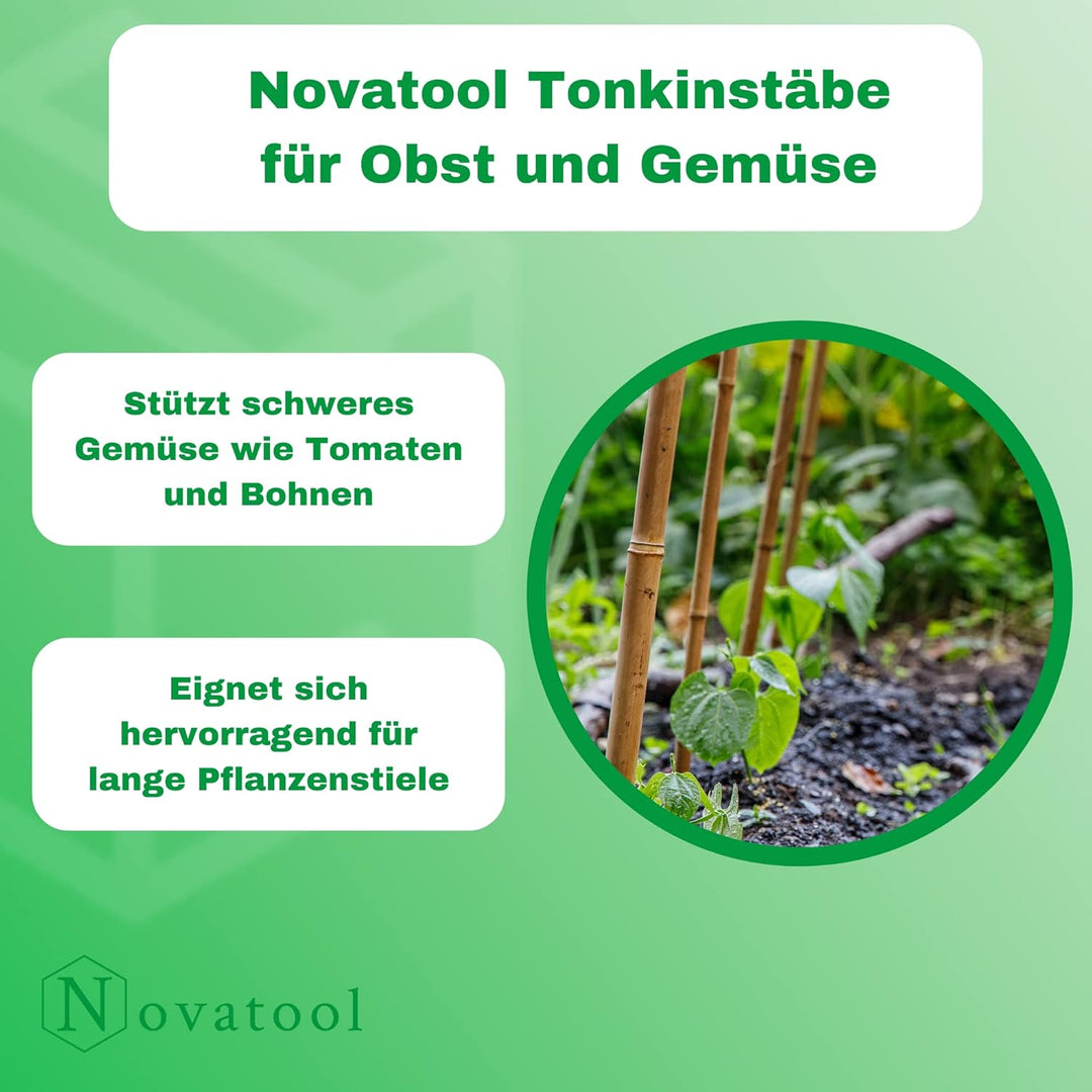 Novatool 20 Stück Tonkinstäbe 120 cm I ø 8-10 mm I Braun I Tonkinstab Rankstäbe Tomatenstäbe Ranksta