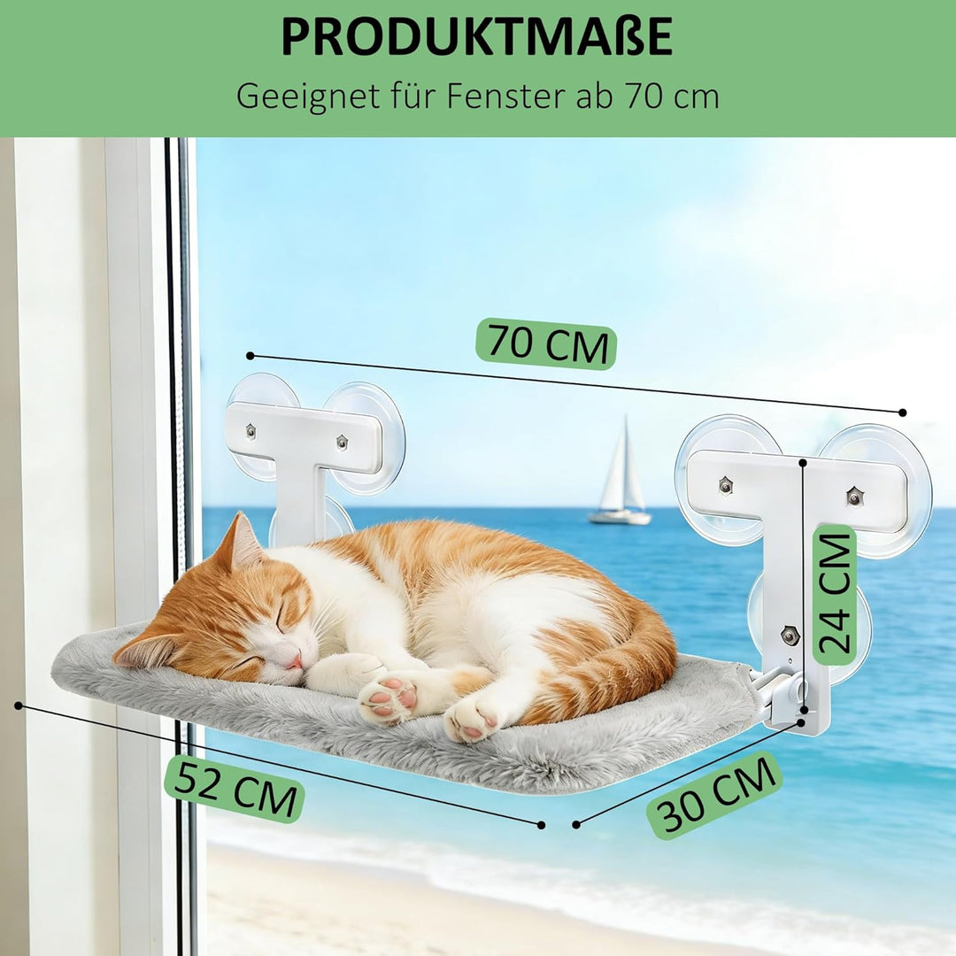 Katzen Hängematte Fensterliege mit 6 Starken Saugnäpfen,Faltbares Katzen Fensterbett, 52x30cm Grau –
