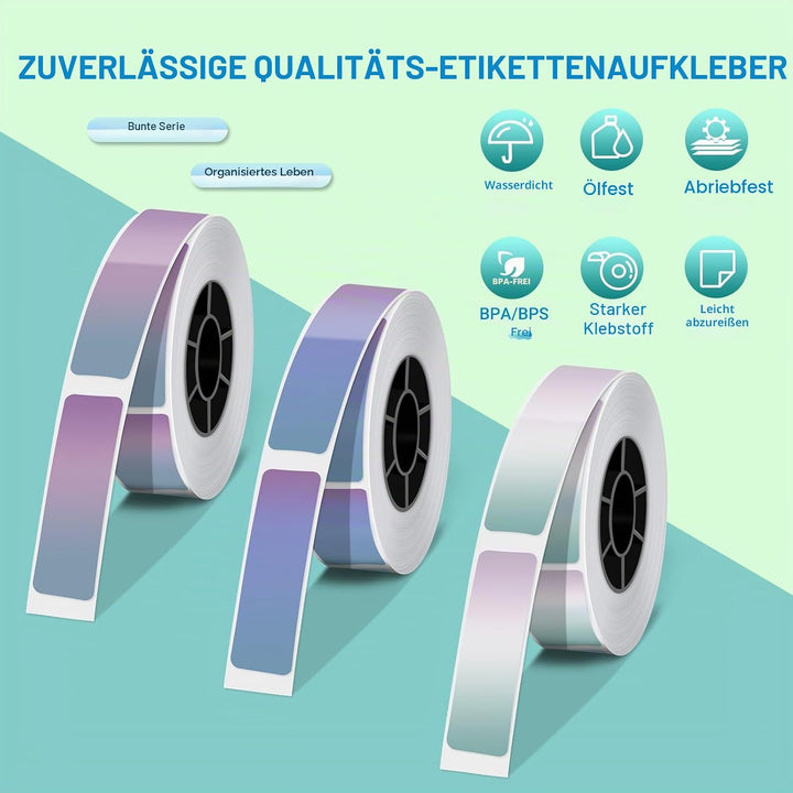 ORGBRO 3 Rollen Farbverlauf Etikettenband 1,2x4cm 480 Etiketten für ORGBRO X1 Tragbare Etikettiermas