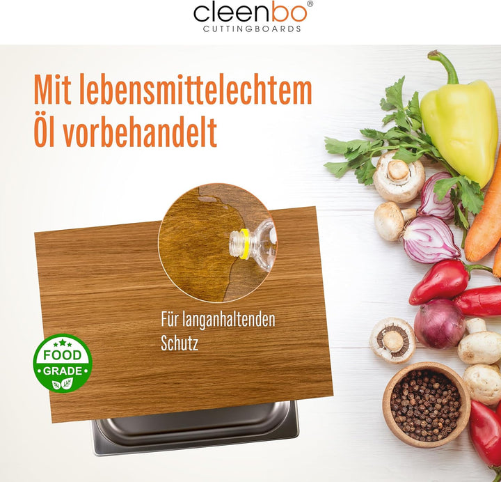 Schneidebrett mit Auffangschale "Style Oak" Profi Holz Küchenbrett aus geölter Eiche, Grosses Schnei