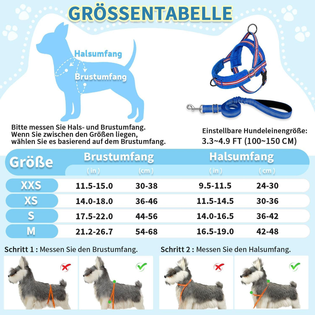 Eyein Hundegeschirr mit Leine für mittelgrosse Kleine Hunde, Weich gepolsterter No-Pull Brustgeschir