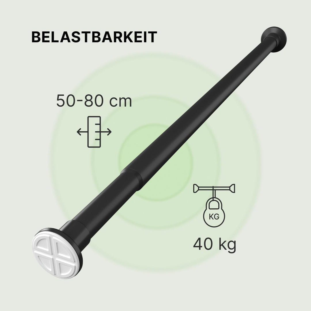 MEISENBERG Vorhangstange ohne Bohren 50-80cm - Gardinenstange zum Klemmen - Matt Schwarz - Spannstan