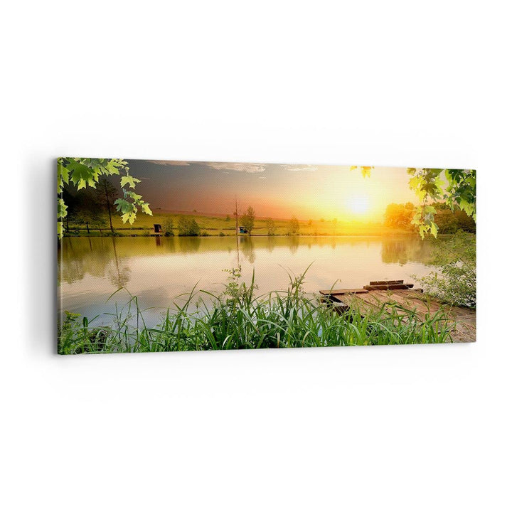 Panorama Bilder auf Leinwand 100x40cm Leinwandbild mit Rahmen Brücke See Gross Wanddeko Bild Schlafz
