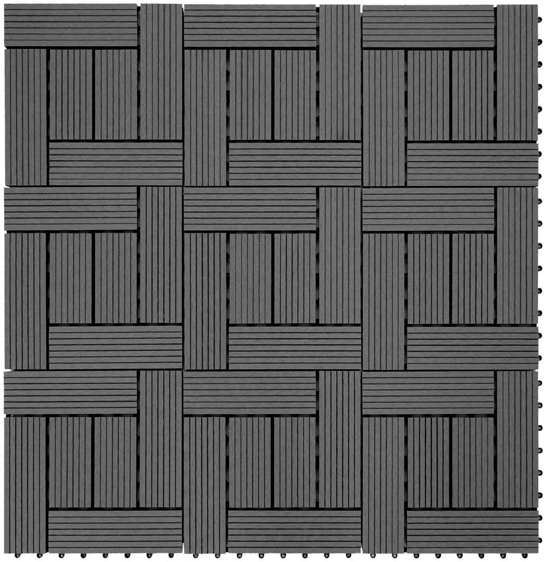 Mendler WPC Bodenfliese Rhone, Holzoptik Balkon/Terrasse, 11x je 30x30cm = 1qm versetzt - Basis anth
