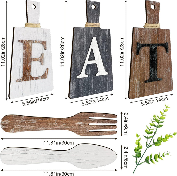 Schneidebrett Eat Schild Set Hängende Kunst Küche Eat Schild Gabel und Löffel Wand Dekoration Rustik