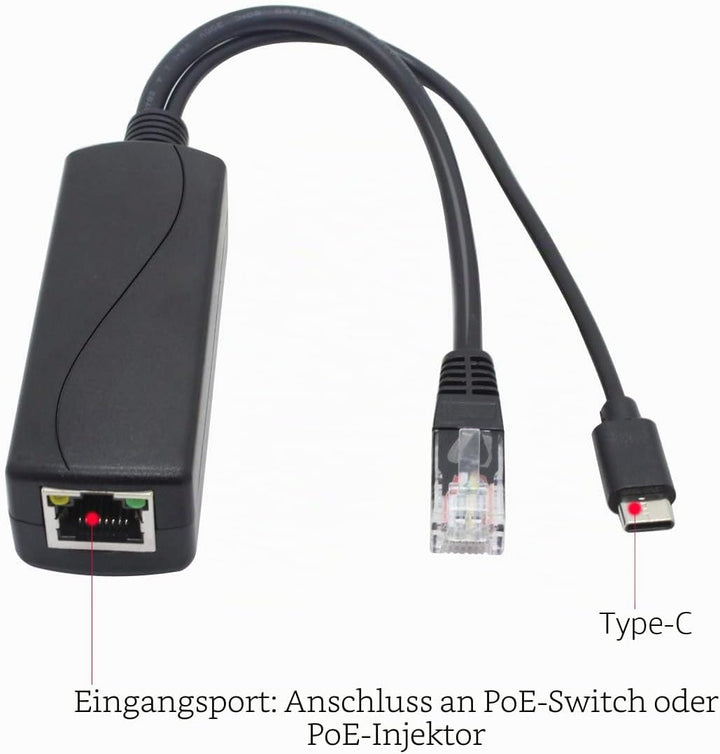 ANVISION PoE-Splitter, 5 V, USB Typ C, 48 V auf 5 V, 2,4 A, IEEE 802.3af-konform. USB C （5V), USB C